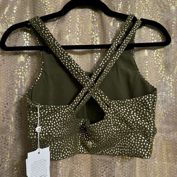 BuffBunny Nubre Olive Greeb Metallic Gold Rosa Sports Bra Medium NWT - Picture 2 of 8